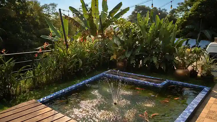 Kolam ikan koi segar di Warung Papatong